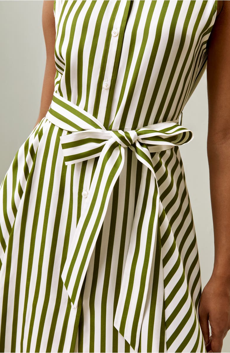 Lilysilk Silk Striped Sleeveless Dress, Alternate, color, Green-White Pinstripe