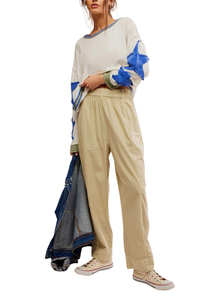 Preppy Pull-On Poplin Pants, Alternate, color, BIRCH