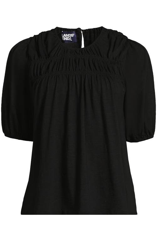 LANDS' END LANDS' END SMOCKED CREW PUFF SLEEVE TOP