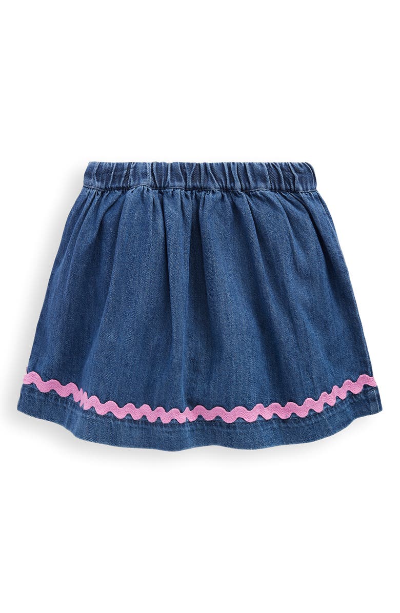 Mini Boden Kids' Rickrack Trim Denim Skirt, Alternate, color, Mid Vintage Denim