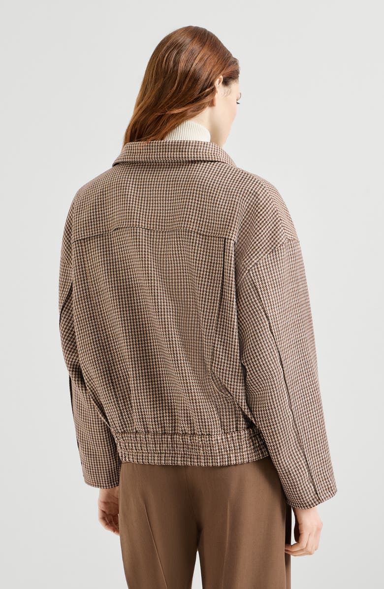 Brunello Cucinelli Sparkling houndstooth outerwear jacket, Alternate, color, Brown