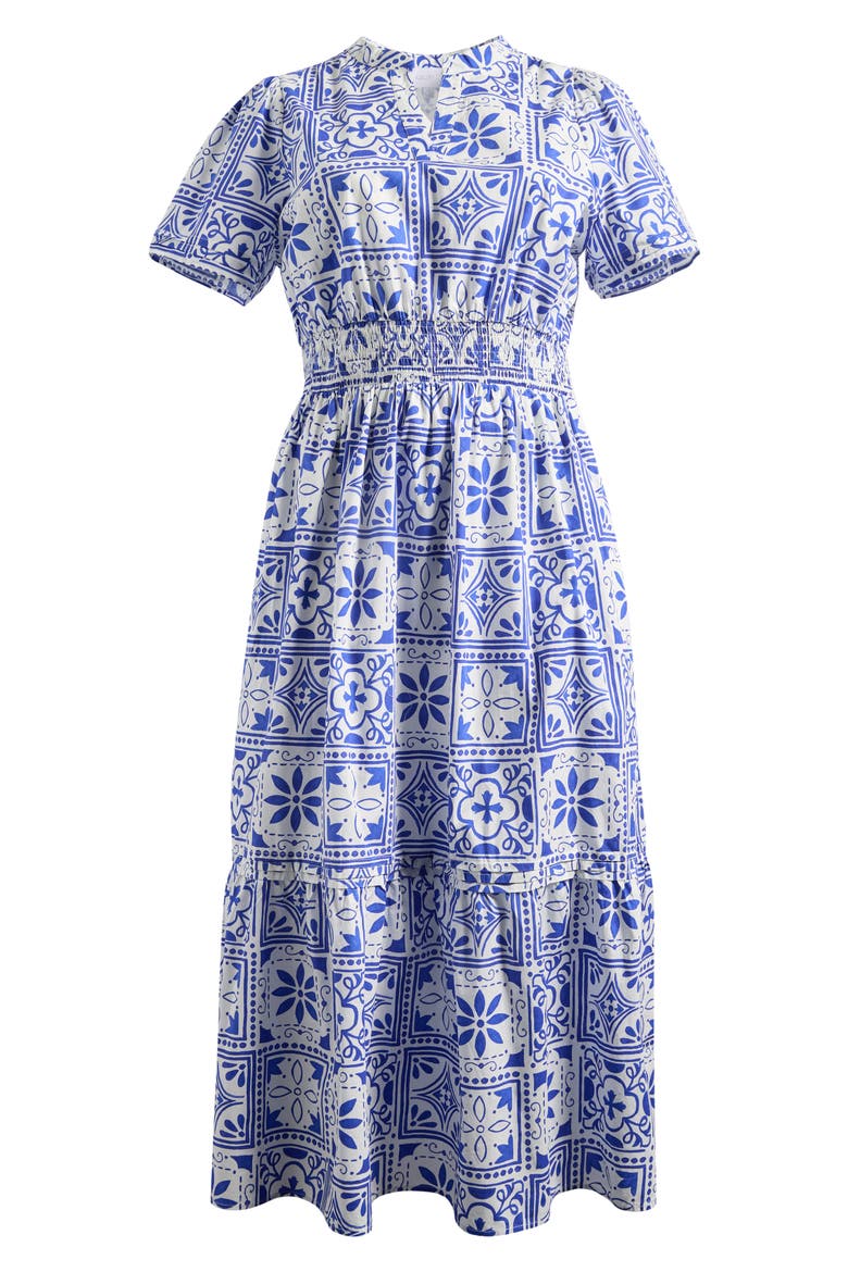 Arbor Belraj Floral Tile Cotton Poplin Maxi Dress, Alternate, color, BLUE/ WHITE