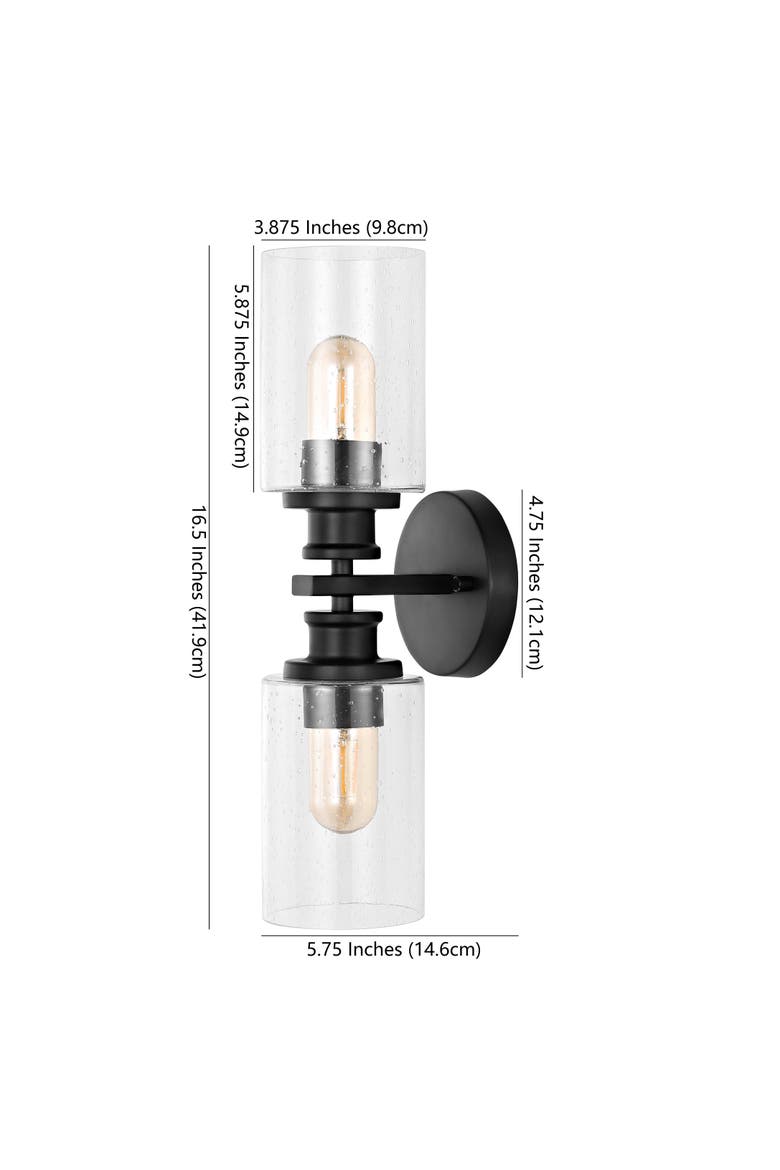Jules Cylinder 2-Light Iron/Seeded Glass Farmhouse Contemporary LED Wall Sconce, Alternate, color, Black