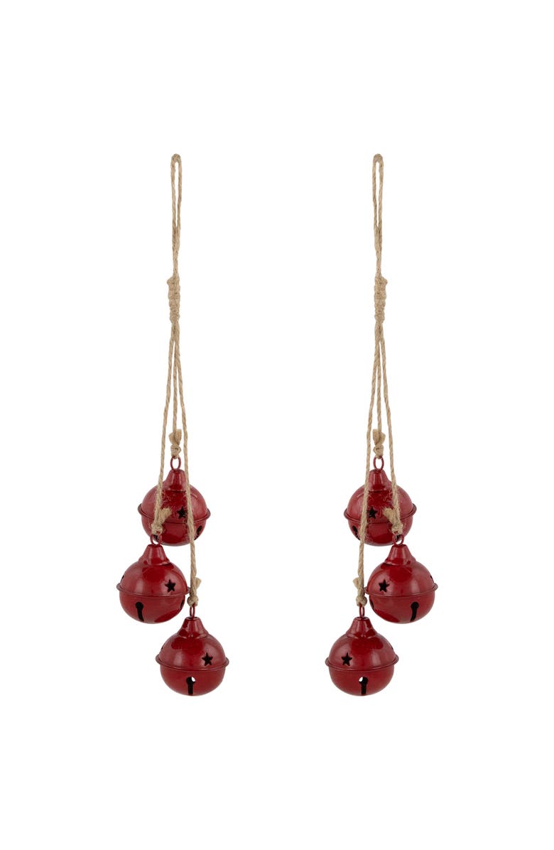 Northlight Cascading Christmas Jingle Bell Ornaments- 13.5" - Red - Set of 2, Main, color, Red