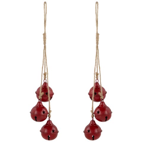 Cascading Christmas Jingle Bell Ornaments- 13.5" - Red - Set of 2