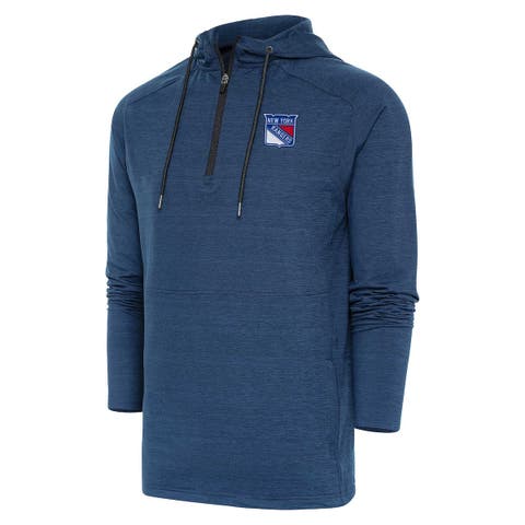 Men's Antigua Heather Navy New York Rangers Spikes Raglan Quarter-Zip Hoodie