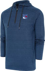 ANTIGUA Men's Antigua Heather Navy New York Rangers Spikes Raglan Quarter-Zip Hoodie
