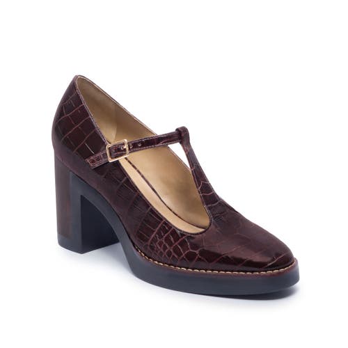 Bernardo 95mm Noto Crocodile-embossed T-strap Pumps In Brown