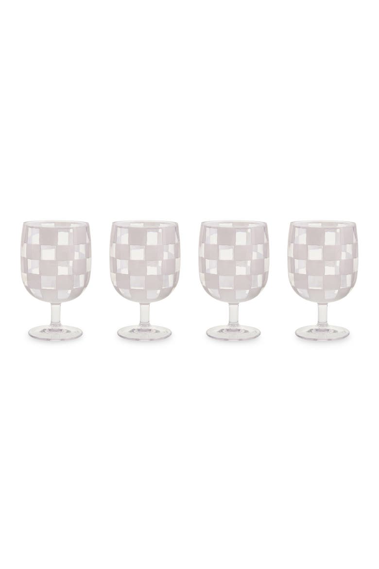 Set of 4 White Check Acrylic Water Goblets, Main, color, WHITE