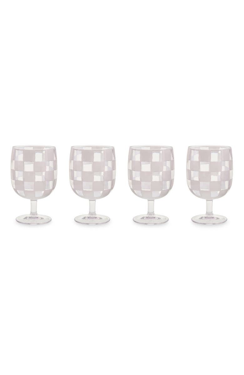 MACKENZIE CHILDS Set of 4 White Check Acrylic Water Goblets, Main, color, White