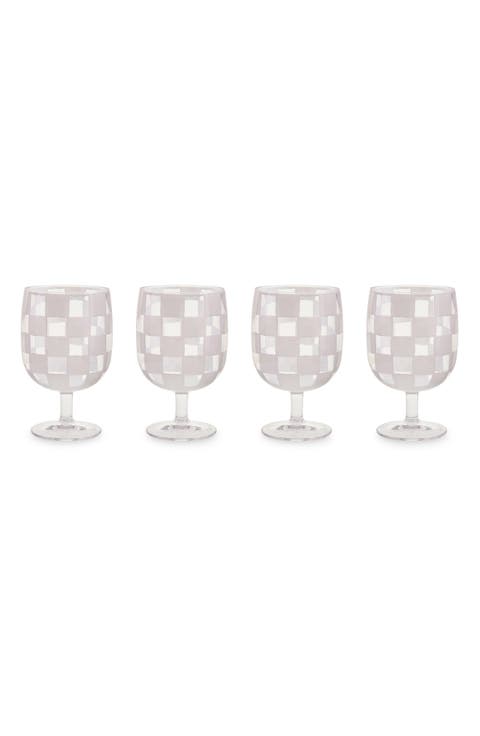 Set of 4 White Check Acrylic Water Goblets
