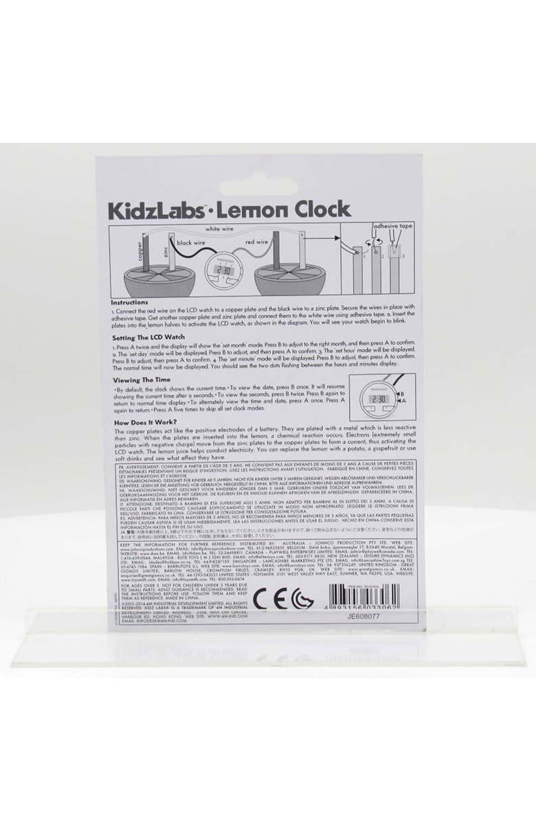 4M Kidzlabs Lemon Clock Diy Renewable Energy Kit, Power Digital Clock, Stem, Alternate, color, Multicolored