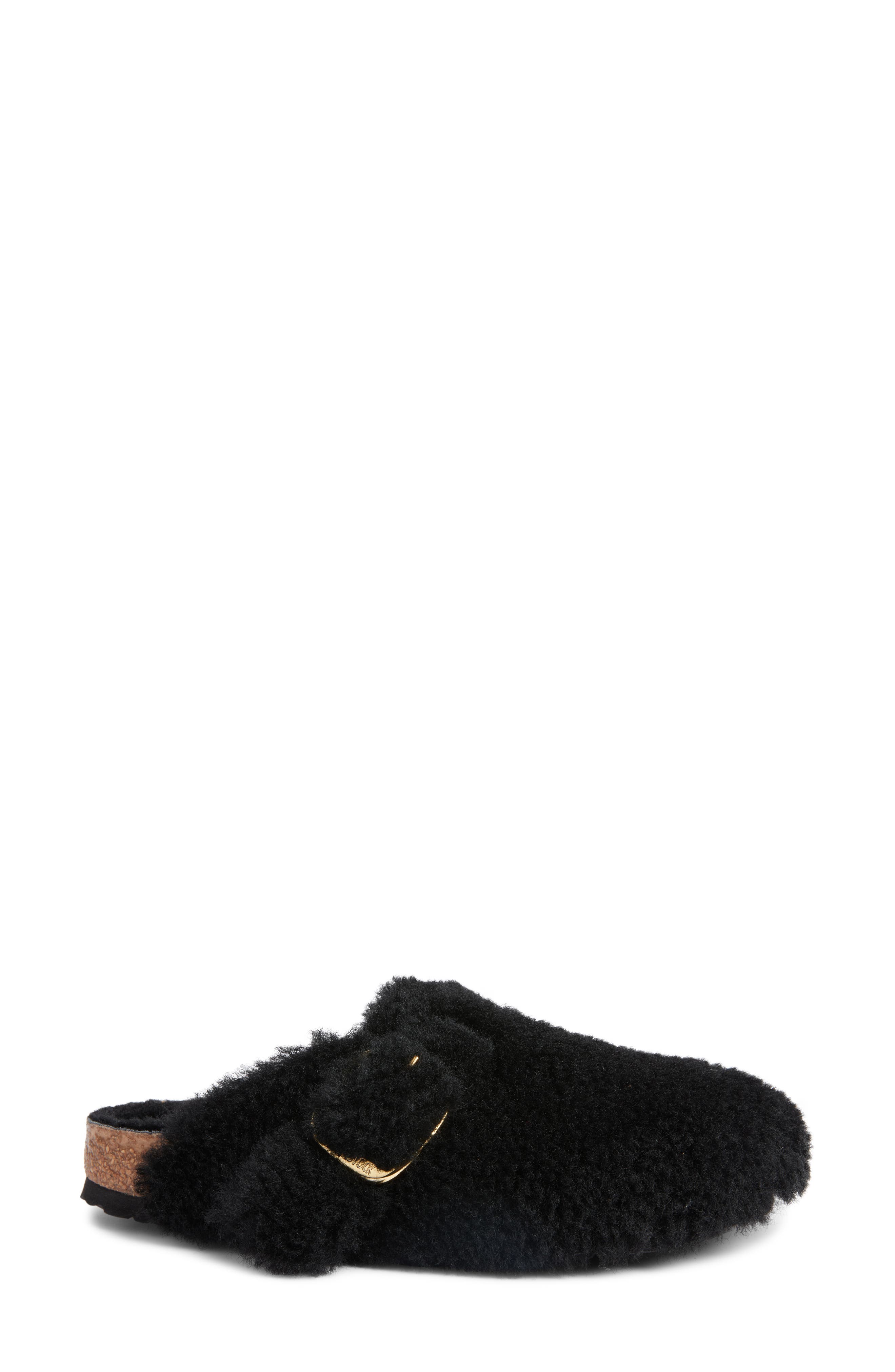 Birkenstock Boston Big Buckle Genuine Shearling Clog - Discontinued, Alternate, color, Black/ Gold
