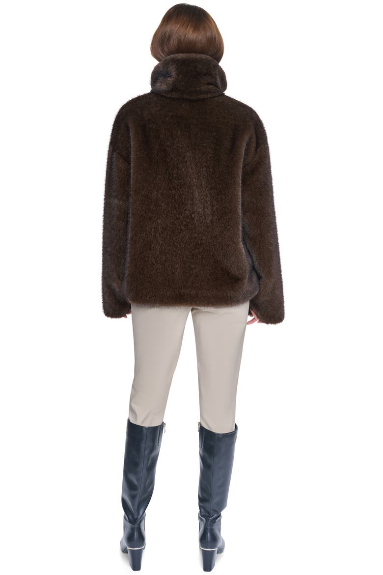 Zip Front Faux Fur Jacket, Alternate, color, BROWN