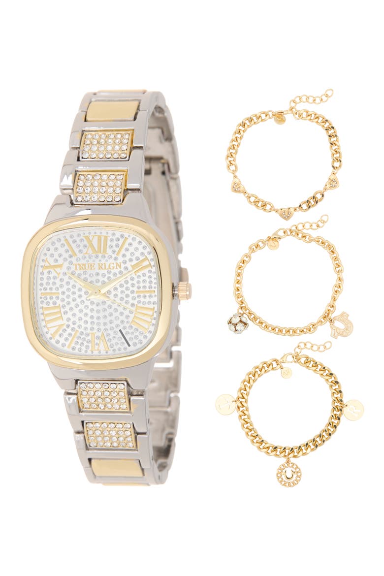 4-Piece Square Dial Watch & Bracelet Set, Main, color, GOLD