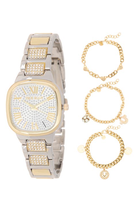 4-Piece Square Dial Watch & Bracelet Set