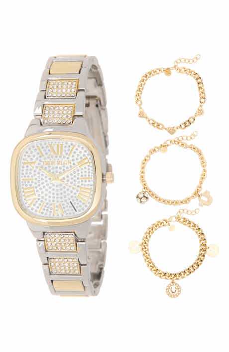 True Religion 4-Piece Square Dial Watch & Bracelet Set