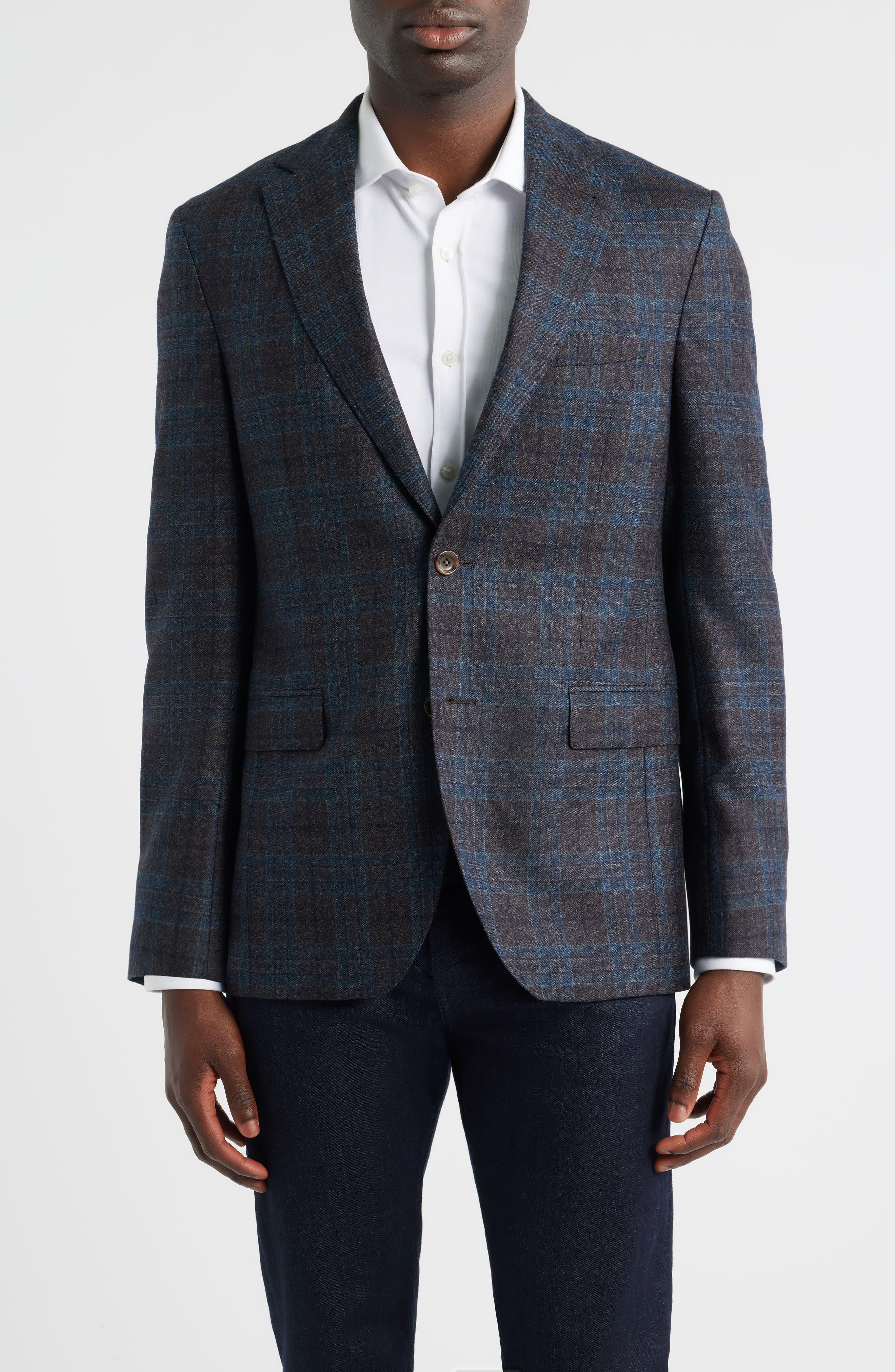 Jack Victor Midland Contemporary Fit Grey Deco Plaid Super 110s Wool Sport Coat