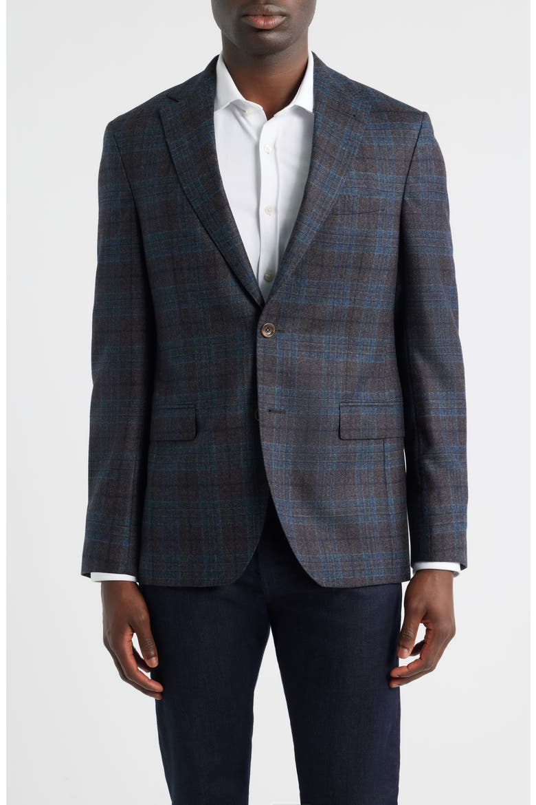 Midland Contemporary Fit Grey Deco Plaid Super 110s Wool Sport Coat, Main, color, CHARCOAL