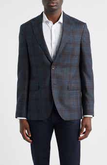 Jack Victor Midland Contemporary Fit Grey Deco Plaid Super 110s Wool Sport Coat