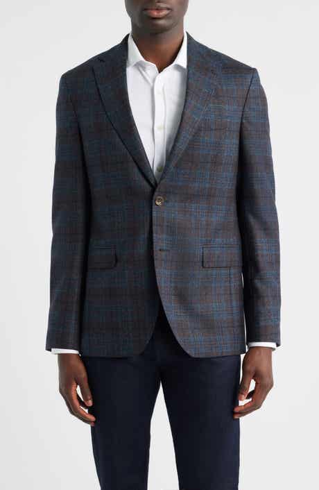 Jack Victor Midland Contemporary Fit Grey Deco Plaid Super 110s Wool Sport Coat