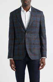 Jack Victor Midland Contemporary Fit Grey Deco Plaid Super 110s Wool Sport Coat