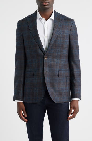 Jack Victor Midland Contemporary Fit Grey Deco Plaid Super 110s Wool Sport Coat in Charcoal at Nordstrom Rack, Size 48