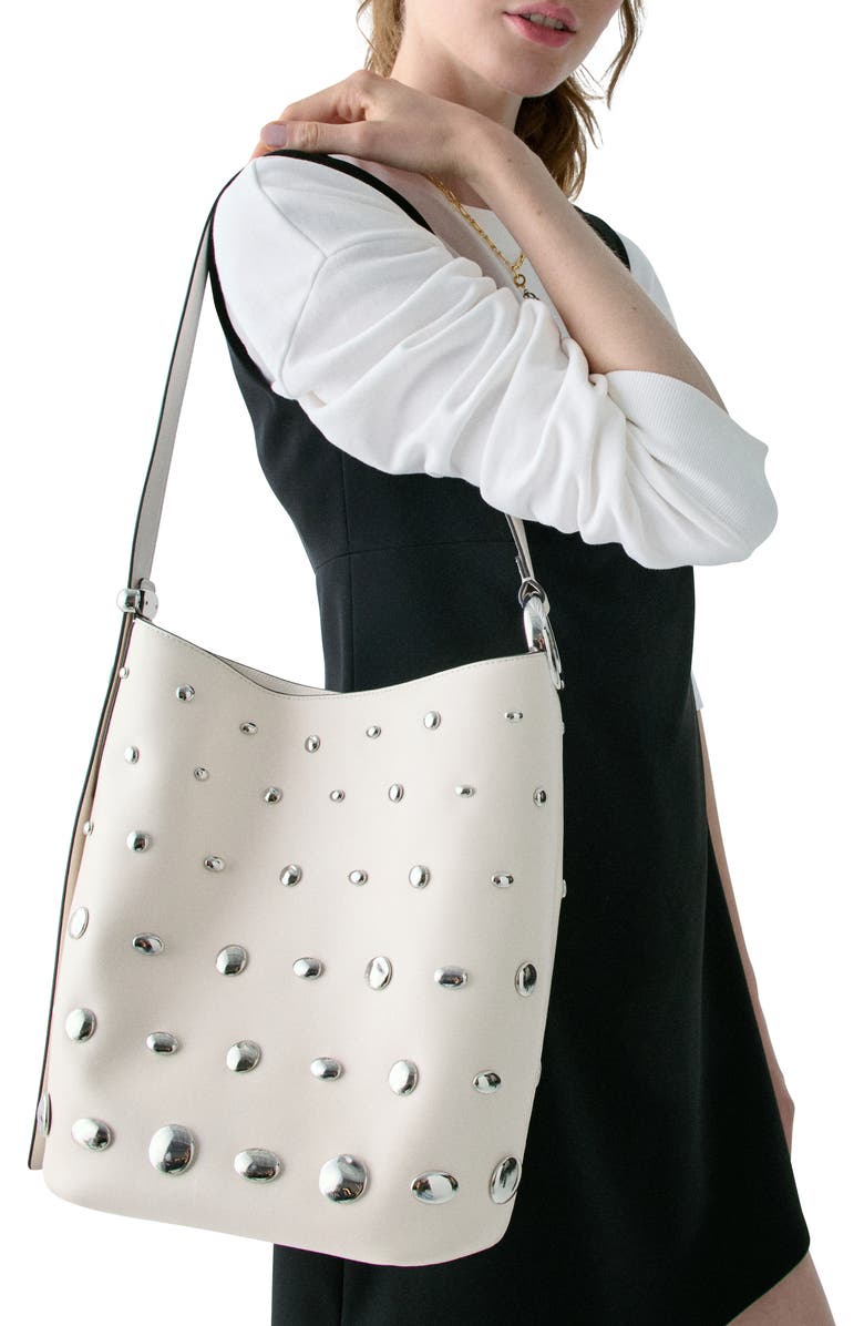 Kate Spade New York halo stud fine grain leather bucket bag, Alternate, color, Cream.