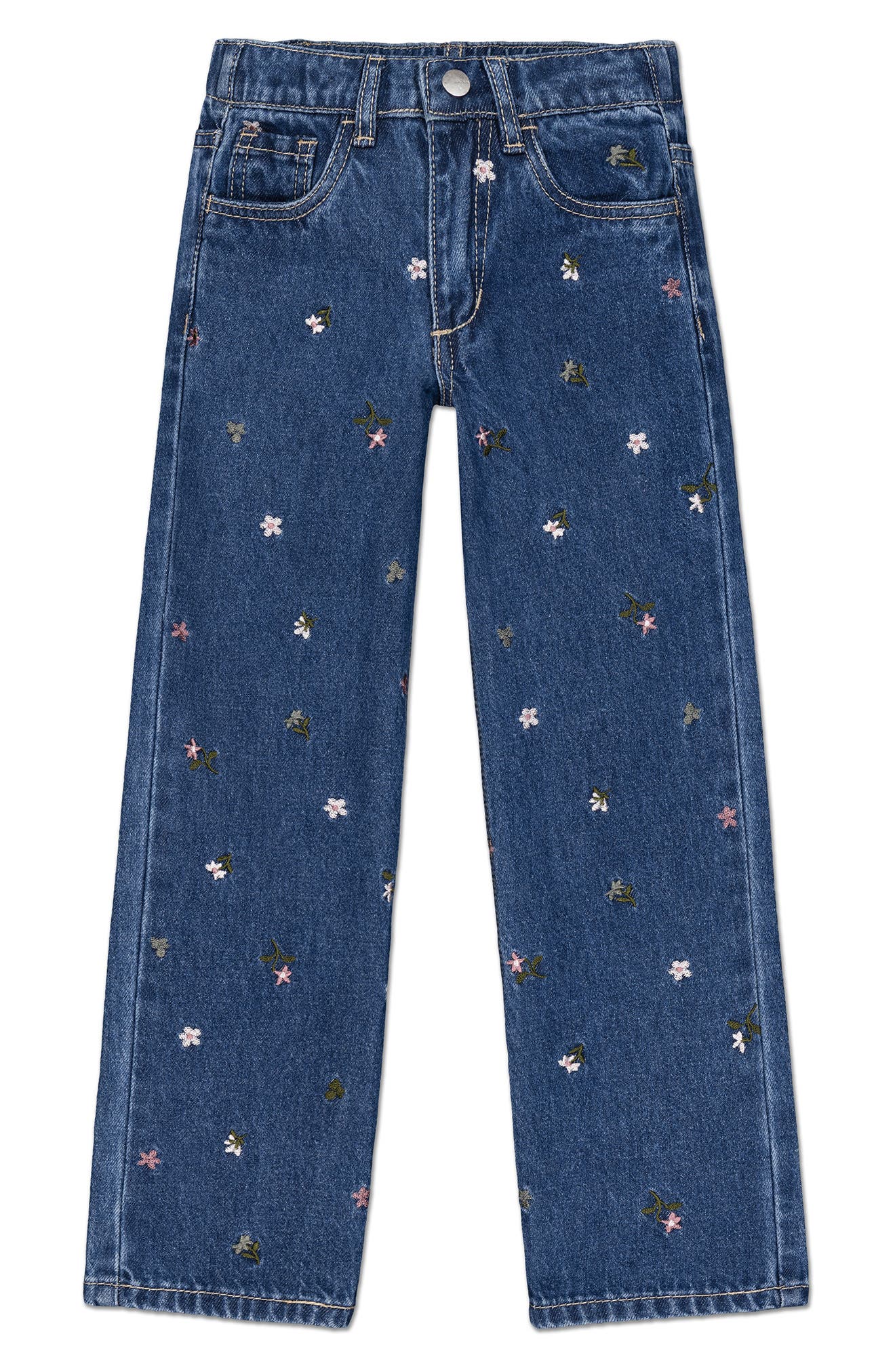 Kids' Mia Embroidered Floral Wide Leg Jeans
