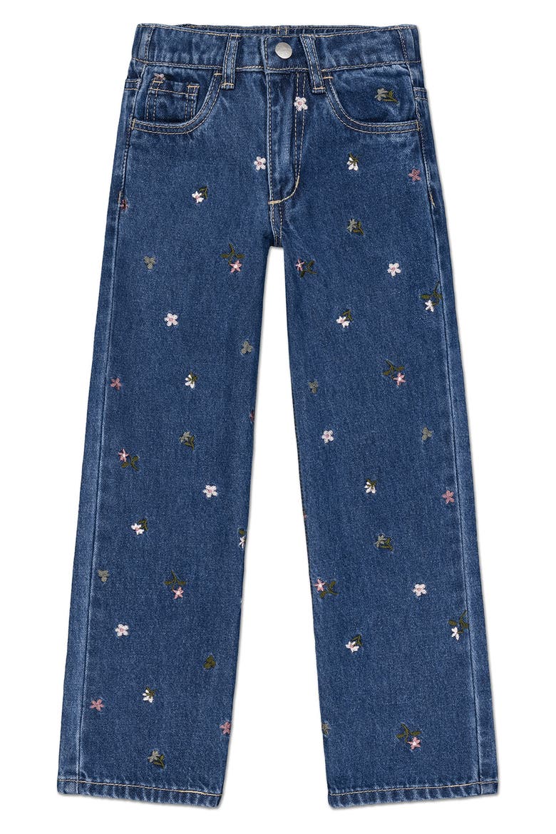 Kids' Mia Embroidered Floral Wide Leg Jeans, Main, color, DK WASH