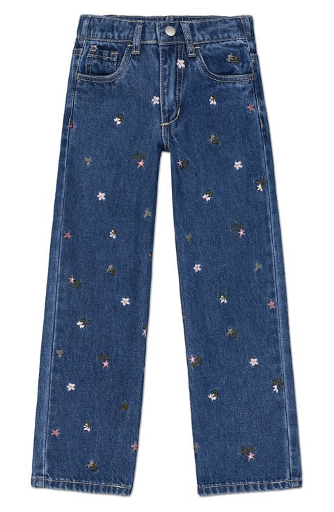 Kids' Mia Embroidered Floral Wide Leg Jeans