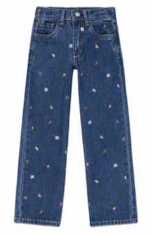 Kids' Mia Embroidered Floral Wide Leg Jeans