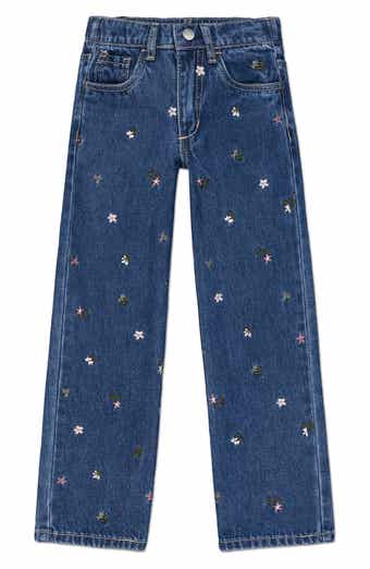 Kids' Mia Embroidered Floral Wide Leg Jeans