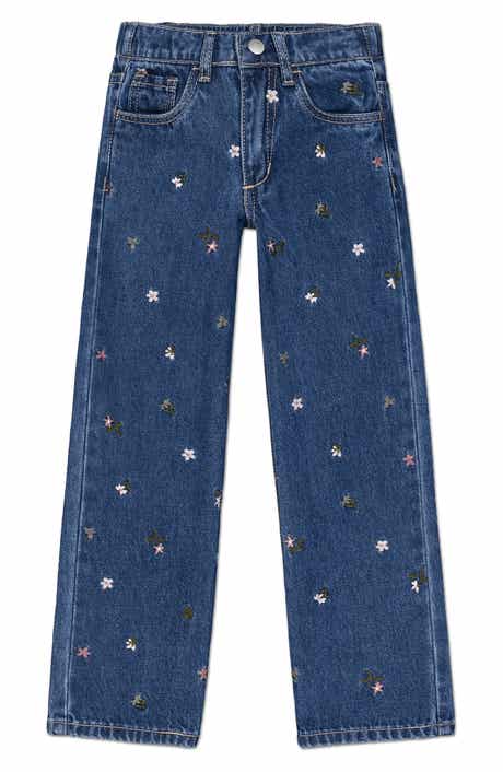 Kids' Mia Embroidered Floral Wide Leg Jeans