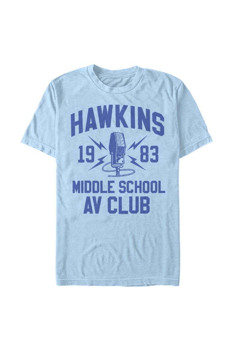 Men's Stranger Things Hawkins AV Club 1983  Graphic T-Shirt, Main, color, Light Blue