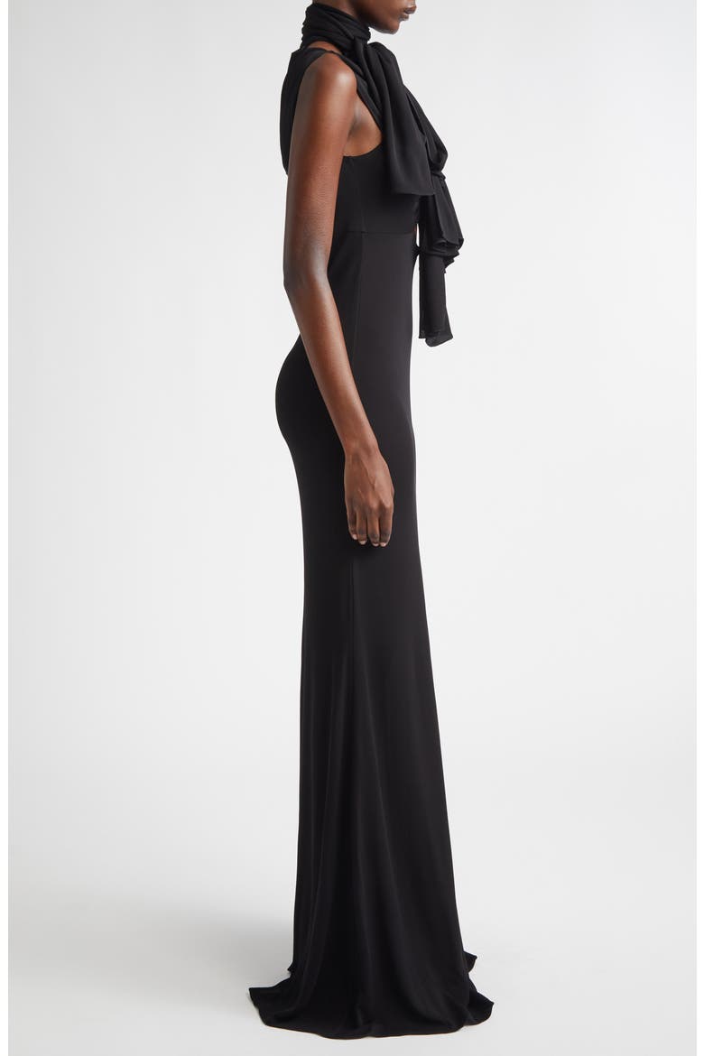 Bow Detail Fluid Jersey Dress, Alternate, color, NOIR ALAIA