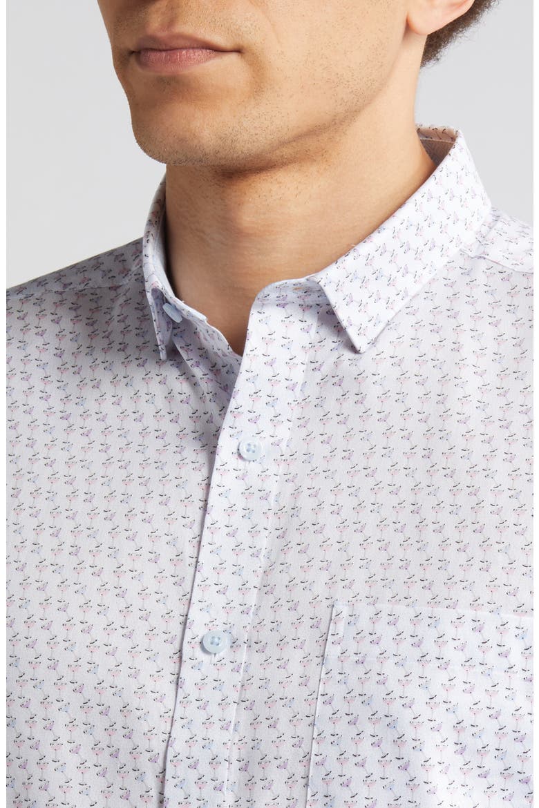 Cocktail Print Cotton Button-Up Shirt, Alternate, color, PINK/BLUE