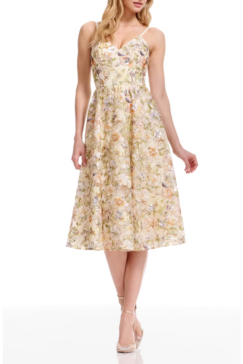 Maren Floral Sequin Fit & Flare Cocktail Dress, Main, color, IVORY MULTI