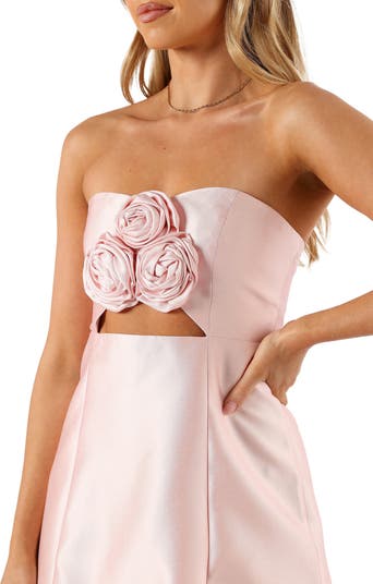Te Amo Rosette Strapless Satin Minidress