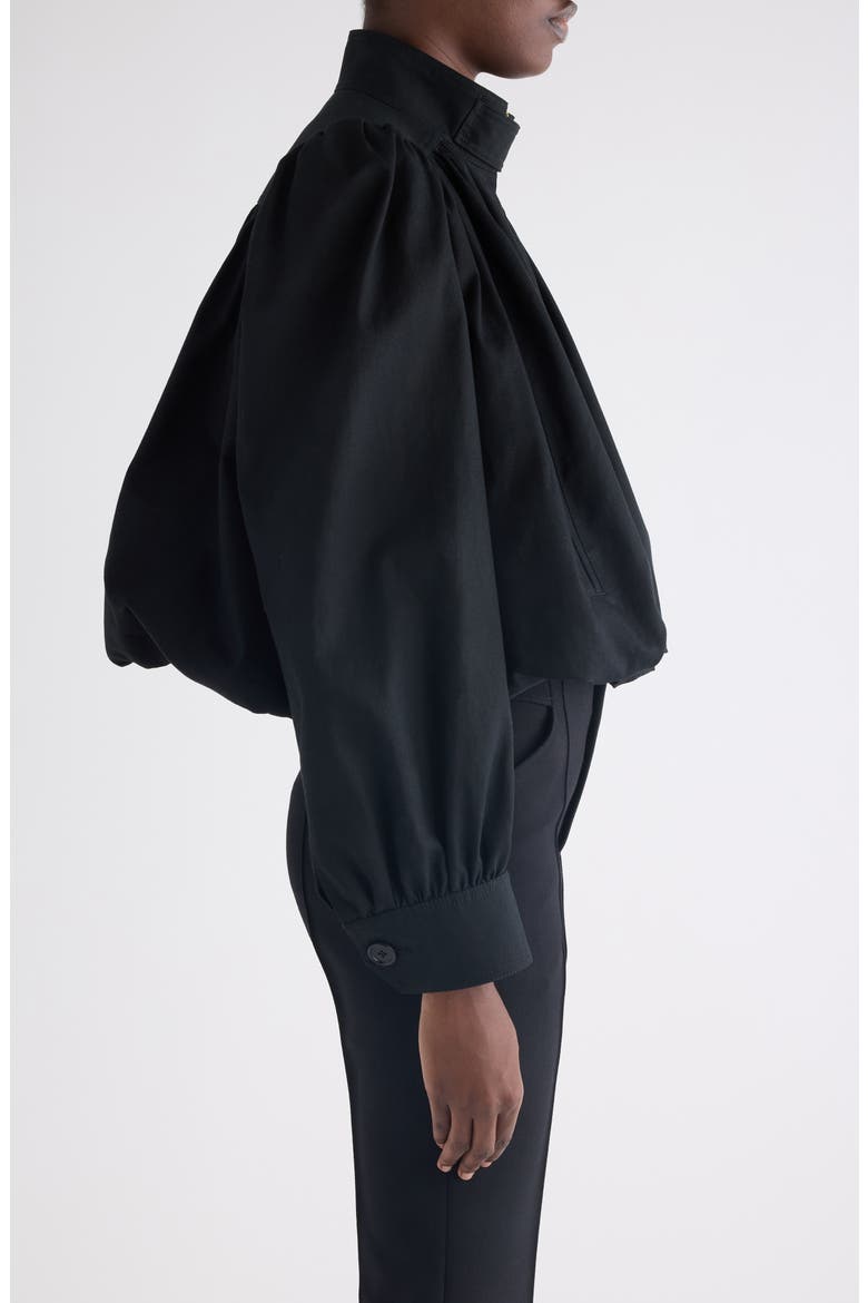 Crop Balloon Hem Cotton Zip Jacket, Alternate, color, BLACK