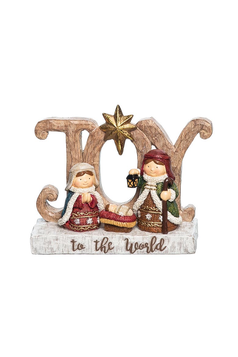 "Joy to the World" Holy Nativity Family Scene Single Figurine 5", Main, color, Brown