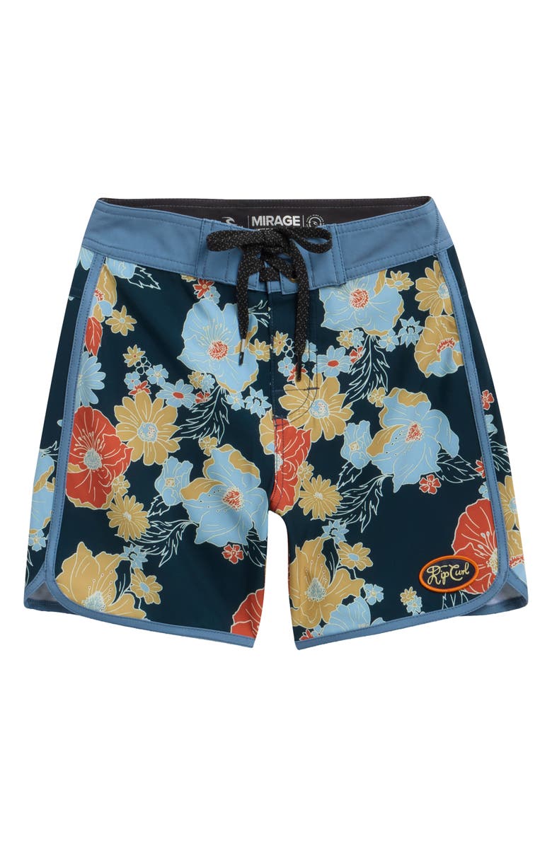 Rip Curl Kids' Pacific Floral Print Swim Trunks, Main, color, Dark Navy
