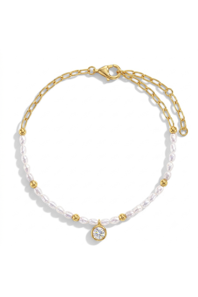CZ Pearl Womens Plated Bracelet, Main, color, Gold