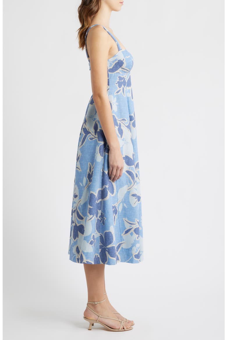 Floral Empire Waist A-Line Midi Dress, Alternate, color, BLUE MULTI