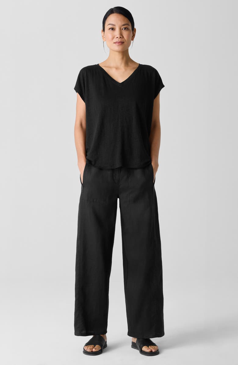 Eileen Fisher Wide Leg Organic Linen Ankle Pants, Alternate, color, Black