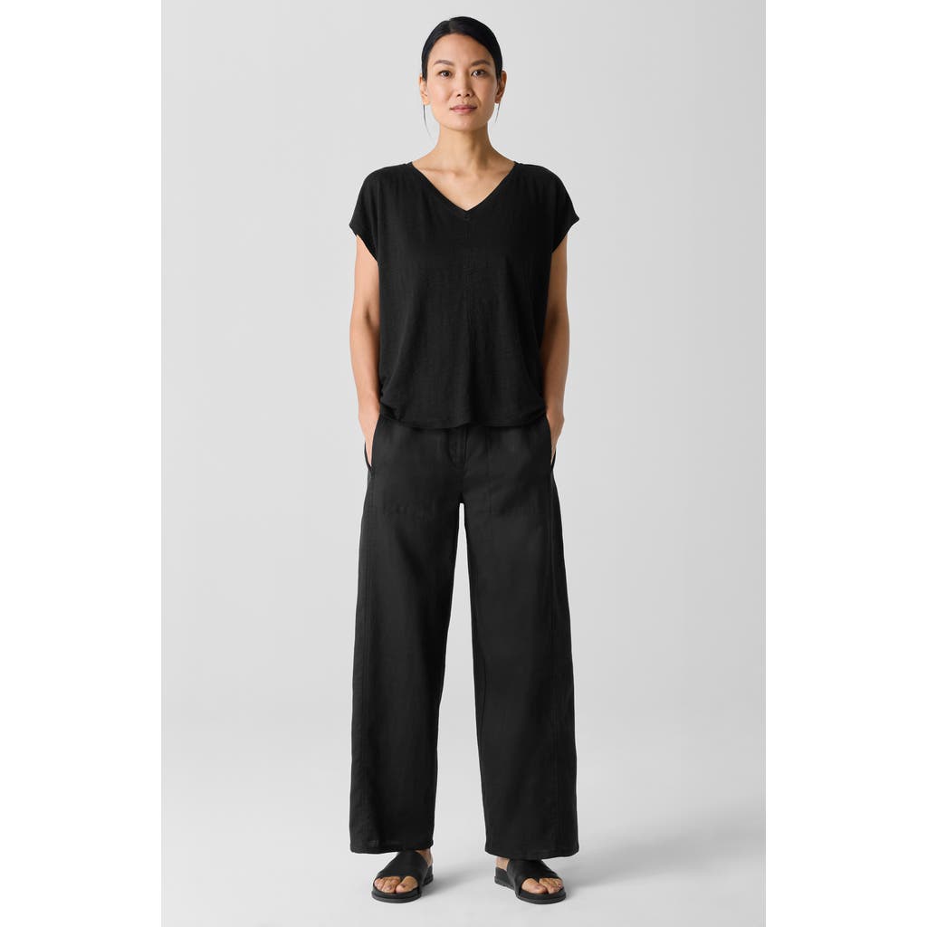 Shop Eileen Fisher Wide Leg Organic Linen Ankle Pants In Black