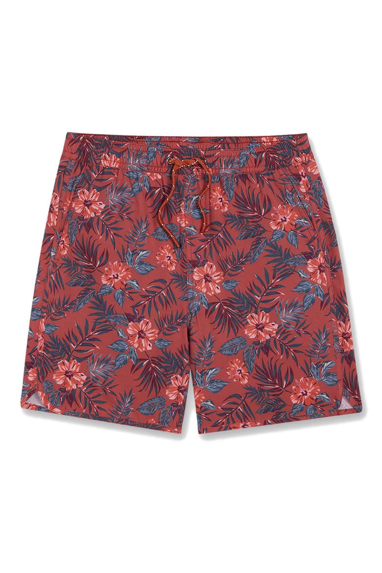 Kids' The Anchor Tropical Print Water Repellent Swim Trunks, Main, color, RED ISLANDER