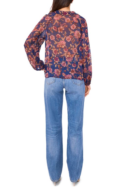 Vince Camuto Floral Ruffle Detail Long Sleeve Top In Blue