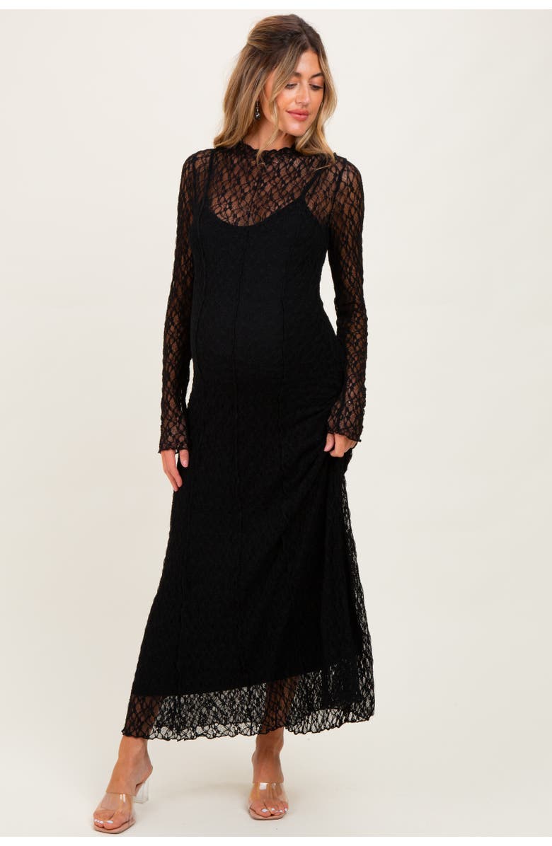 PinkBlush Lace Mock Neck Long Sleeve Maxi Dress, Alternate, color, Black