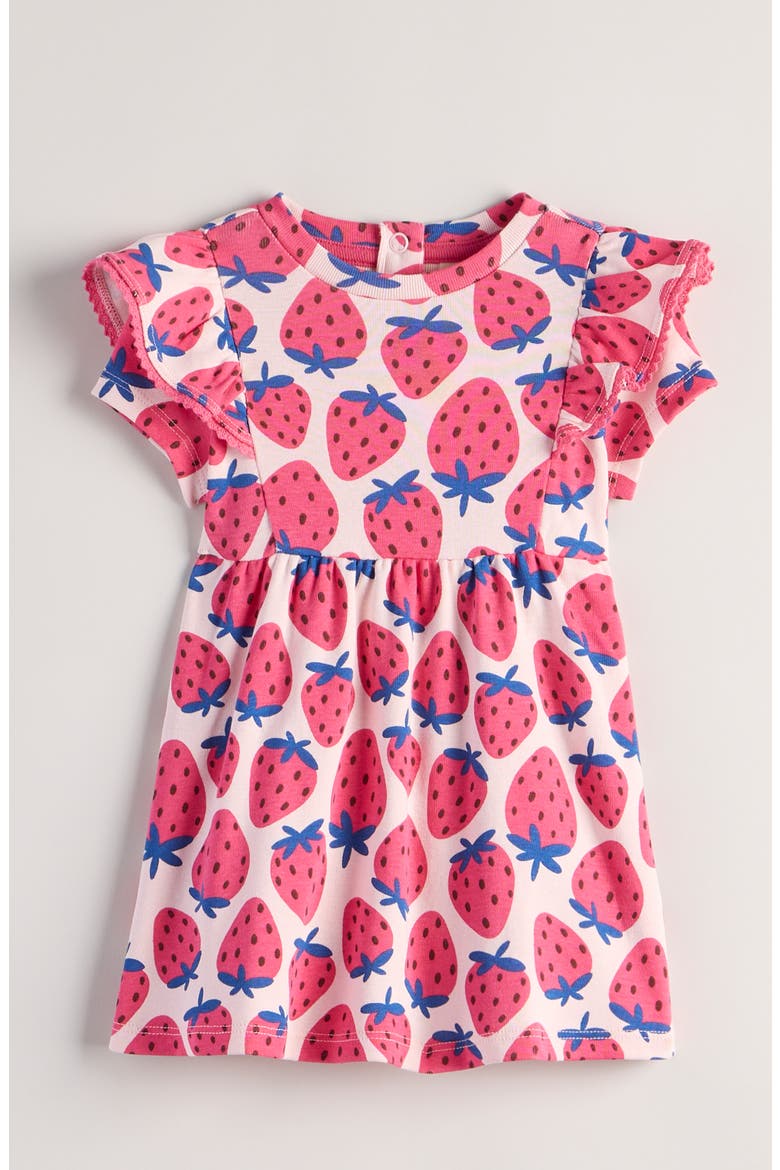 Print Flutter Sleeve Dress, Main, color, PINK BALM COOL STRAWBERRIES